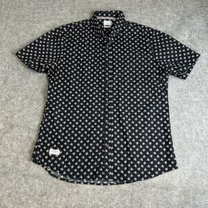 7 Diamonds Shirt Mens Large Button Down Black Floral Cotton
